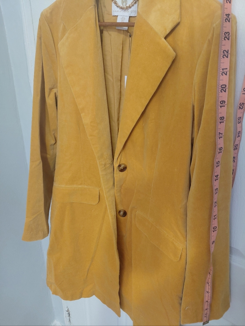 House of Harlow 1960 Mustard Velvet Long Trench Coat - Picture 7 of 9